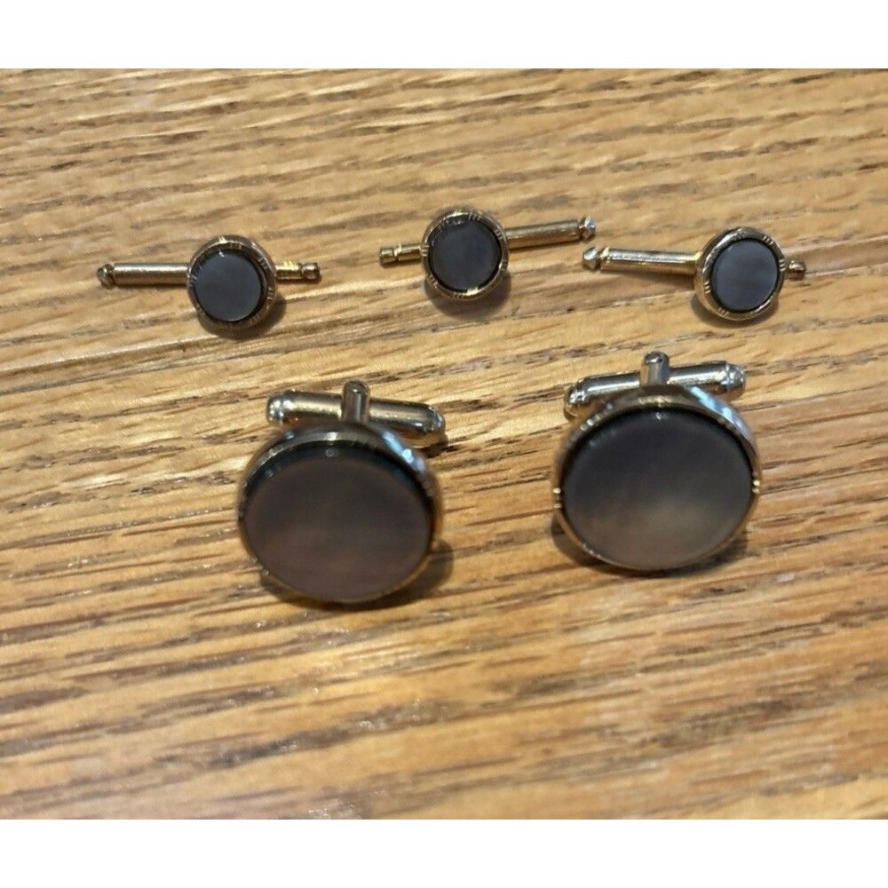 MOTHER OF PEARL CUFFLINKS TUXEDO STUDS SET
